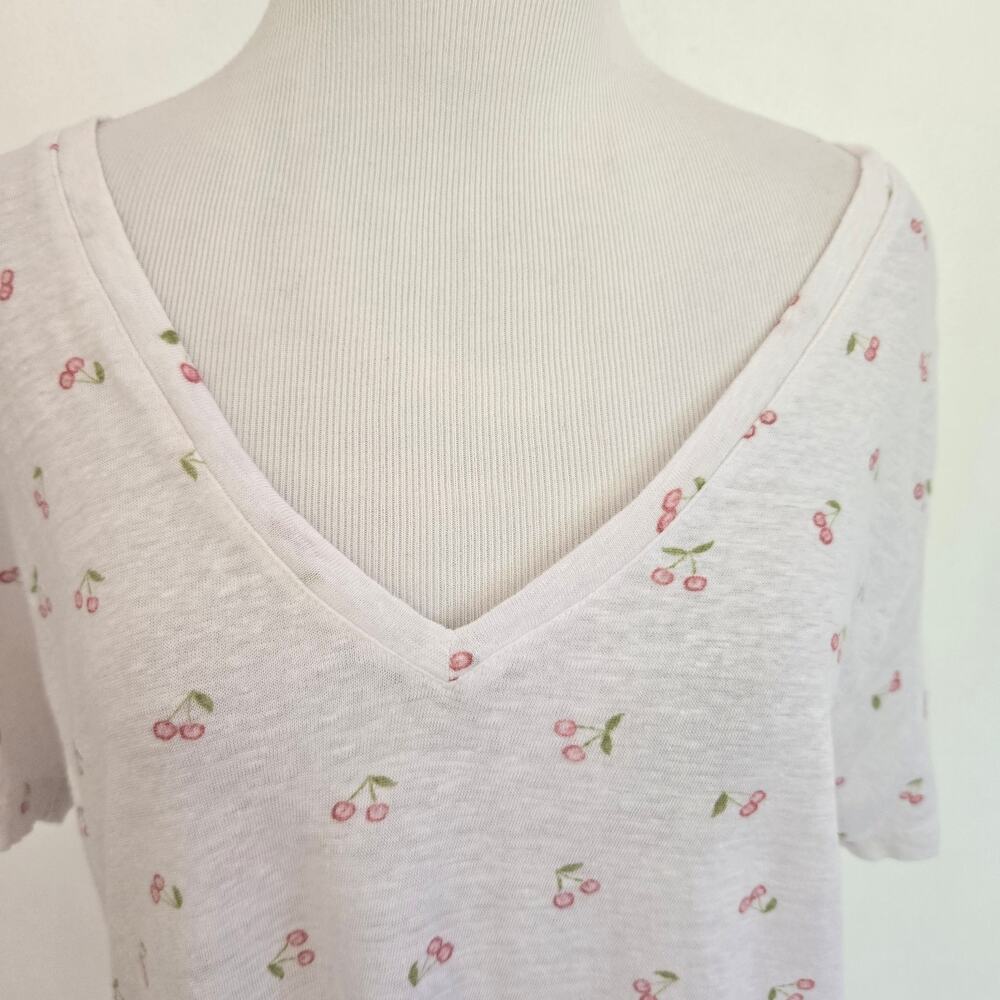 Rails Women Cherry Print Linen Tee Cara Lightweight Summer Fruit Novelty Large - Picture 5 of 13